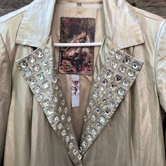 BIYA Johnny Was Gold Crystal Gems Trench Jacket - Picture 3 of 13